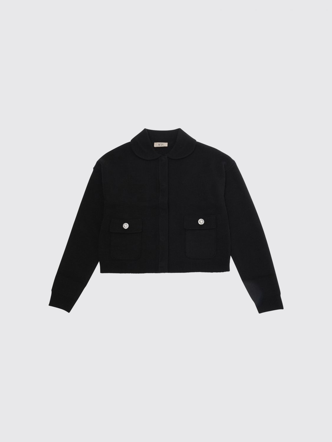 N° 21 Cardigan für Jungen aus Wollmischung mit Peter-Pan-Kragen und Schmuckknöpfen