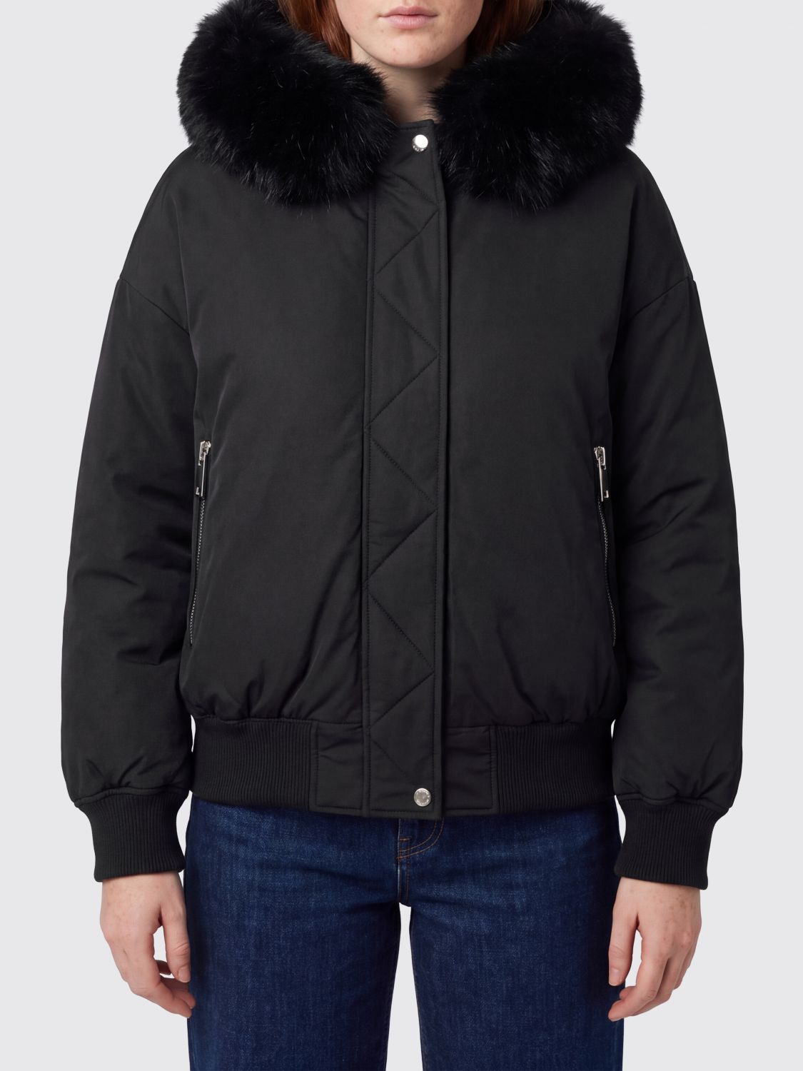 Michael Kors Bomber in raso con cappuccio e collo in pelliccia