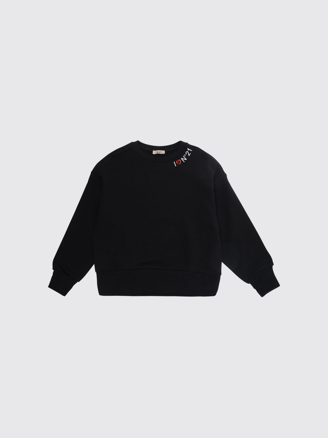 N° 21 Zweifarbiges Rundhals-Sweatshirt für Jungen aus Baumwolle mit Kontrastlogo