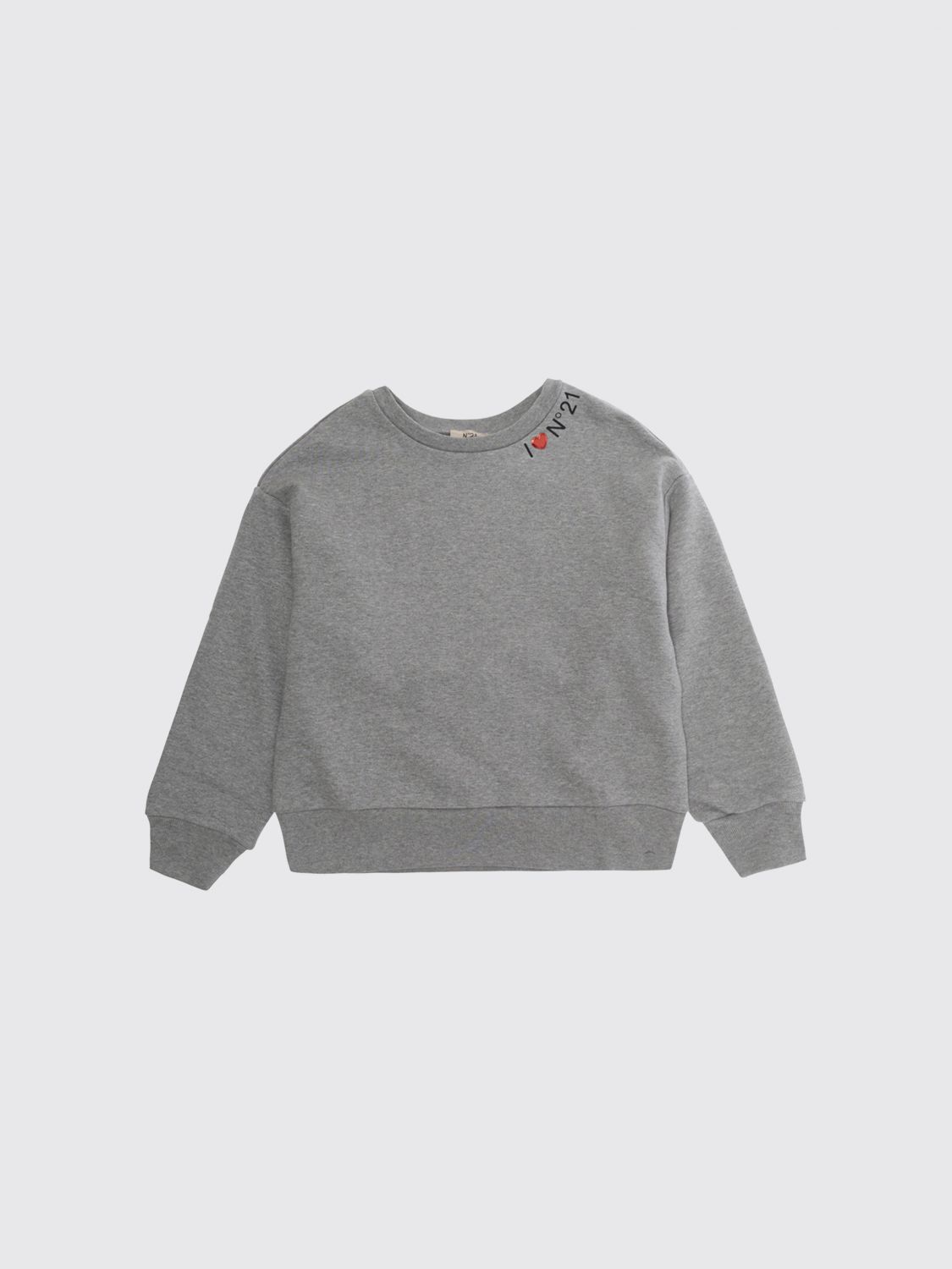 N° 21 Zweifarbiges Rundhals-Sweatshirt für Jungen aus Baumwolle mit Kontrastlogo