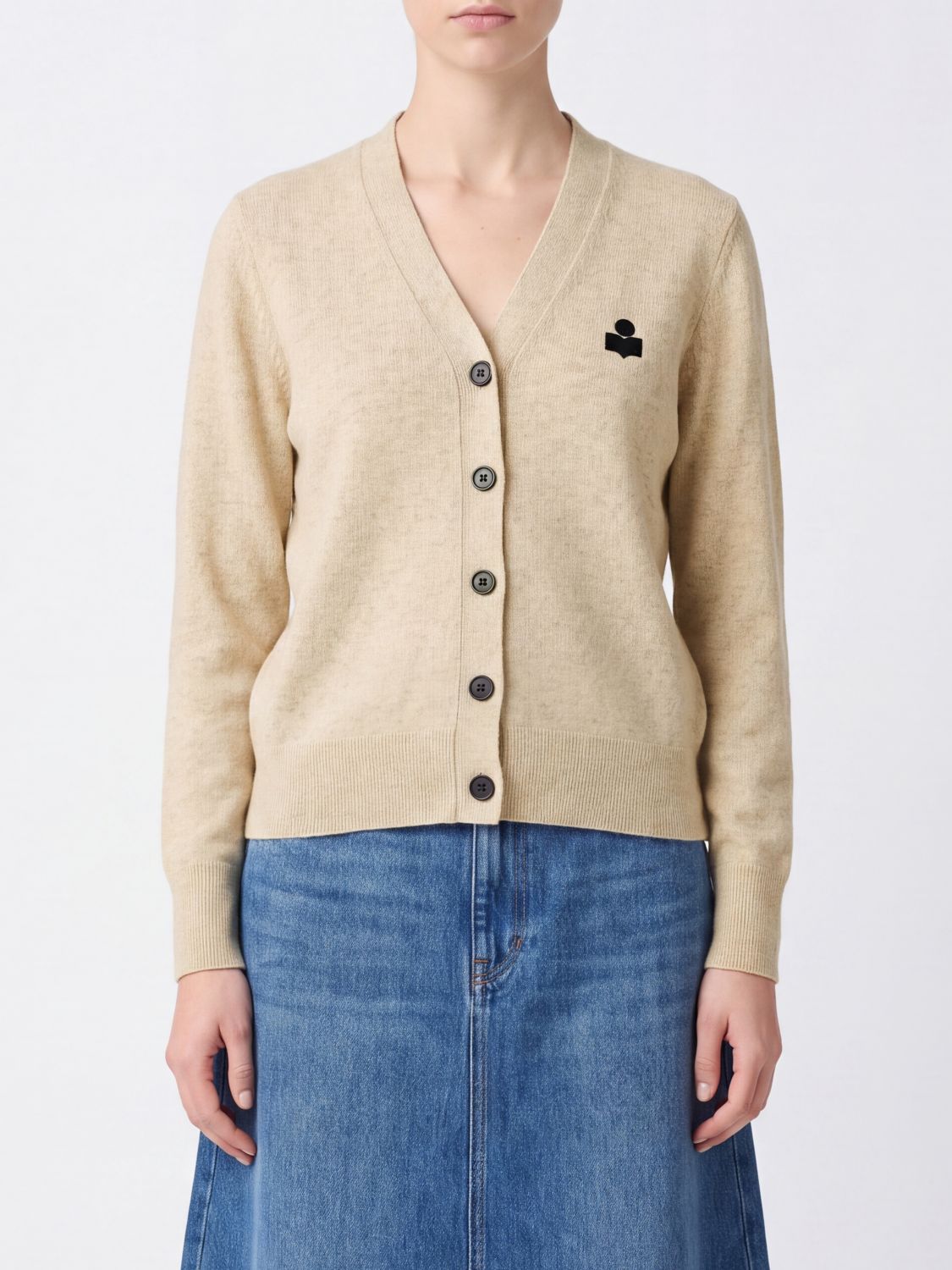 ISABEL MARANT ETOILE Cardigan aus Baumwoll-Woll-Mischung mit Flock-Logo