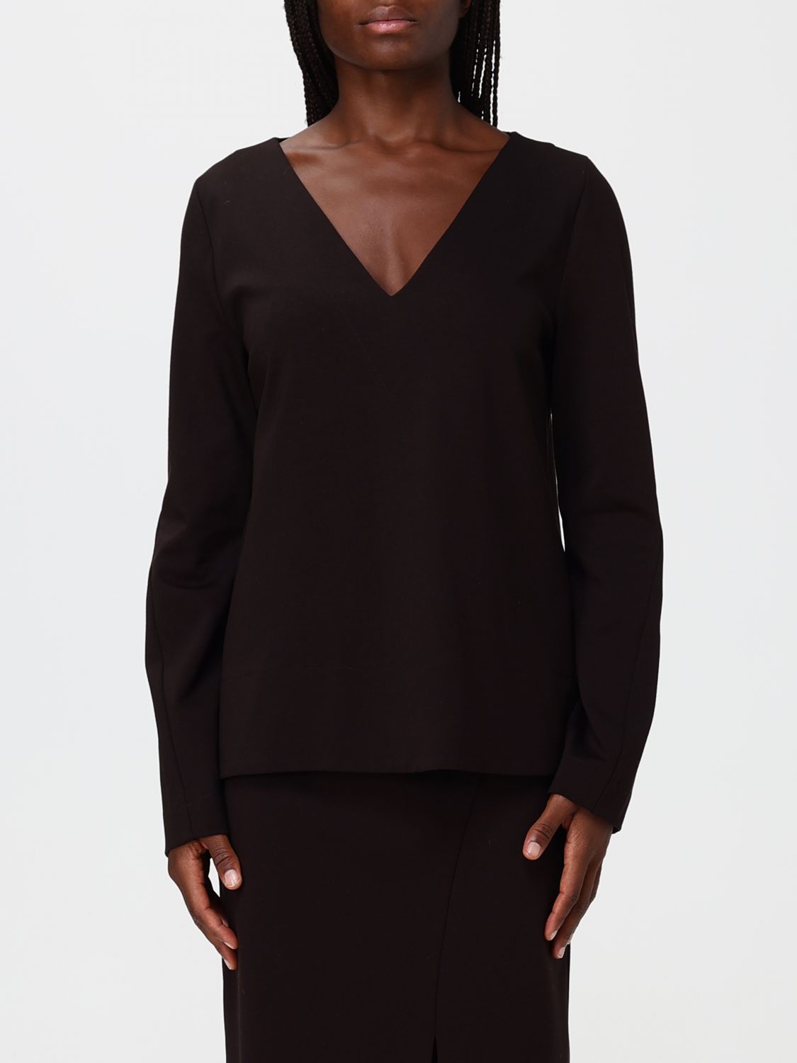 LIVIANA CONTI V-Neck Long-Sleeved Crêpe Top