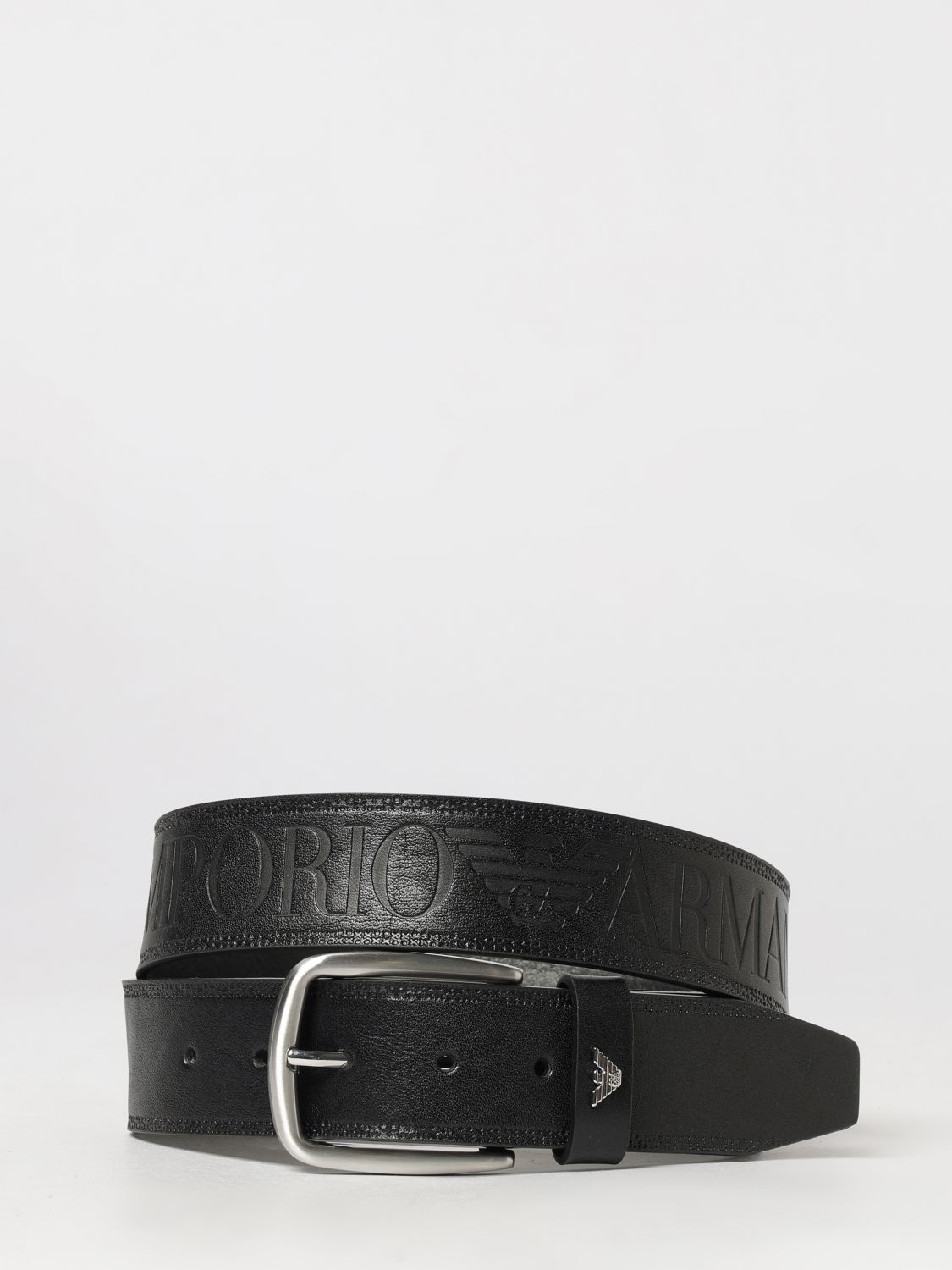 EMPORIO ARMANI Rindsledergürtel mit geprägtem Logo und Dornschließe