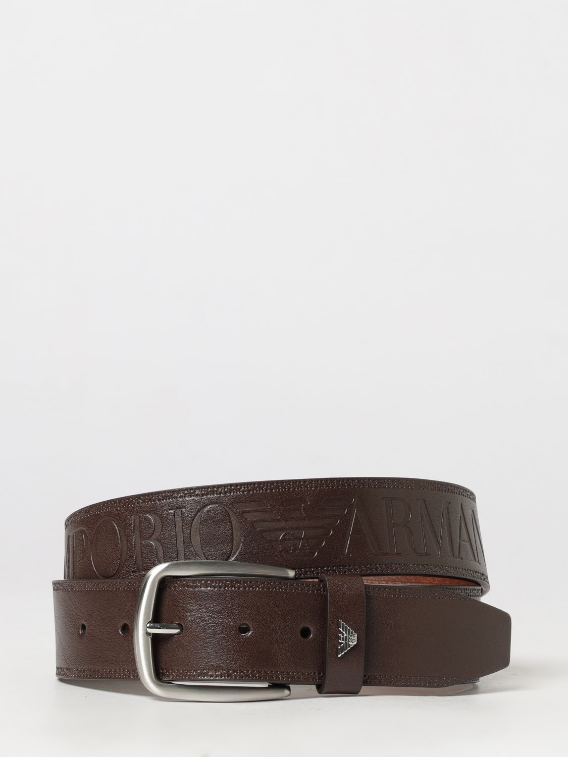 EMPORIO ARMANI Rindsledergürtel mit geprägtem Logo und Dornschließe