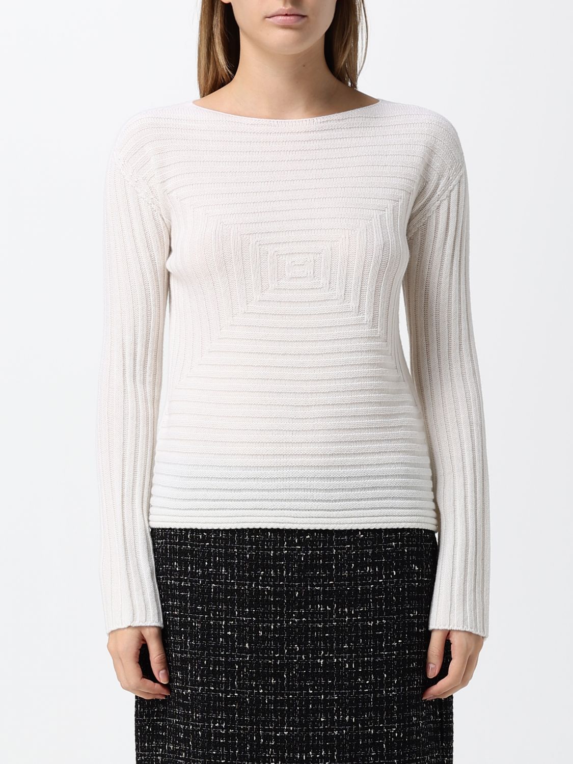 EMPORIO ARMANI Maglia elasticizzata slim fit in misto lana con scollatura retta