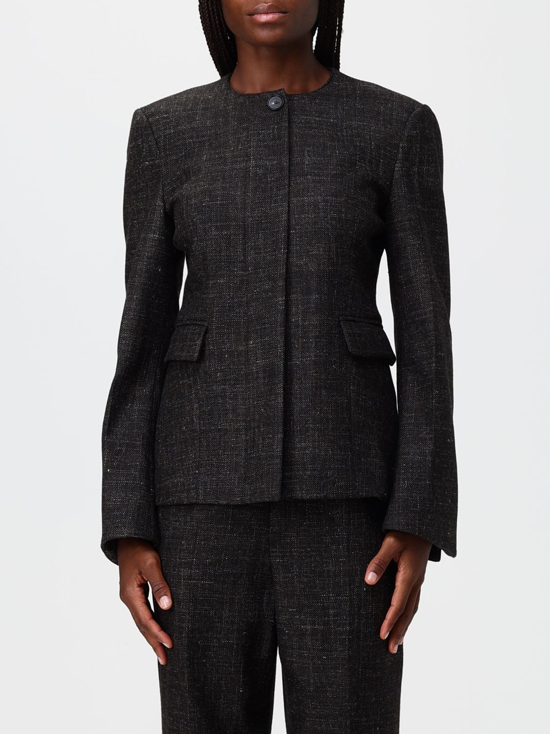 Liviana Conti Devin Slim Fit Velvet Blazer with Crew Neck