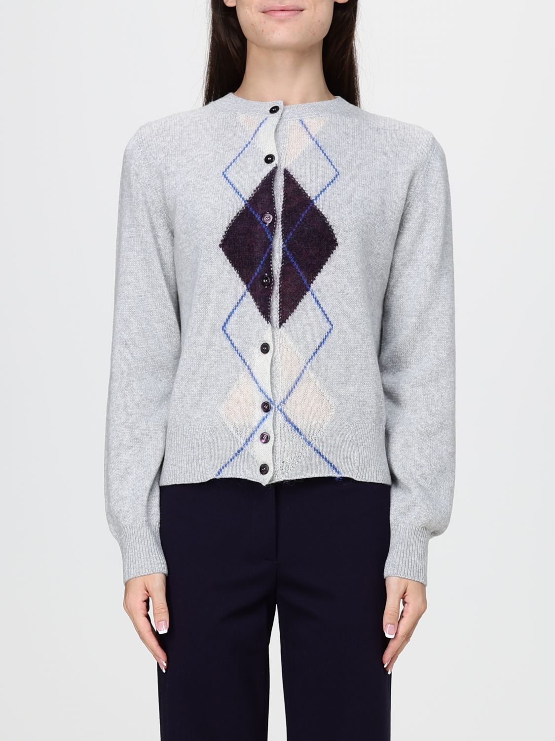 LIVIANA CONTI Saba Wollmisch-Cardigan mit Rautenmuster und Rundhalsausschnitt