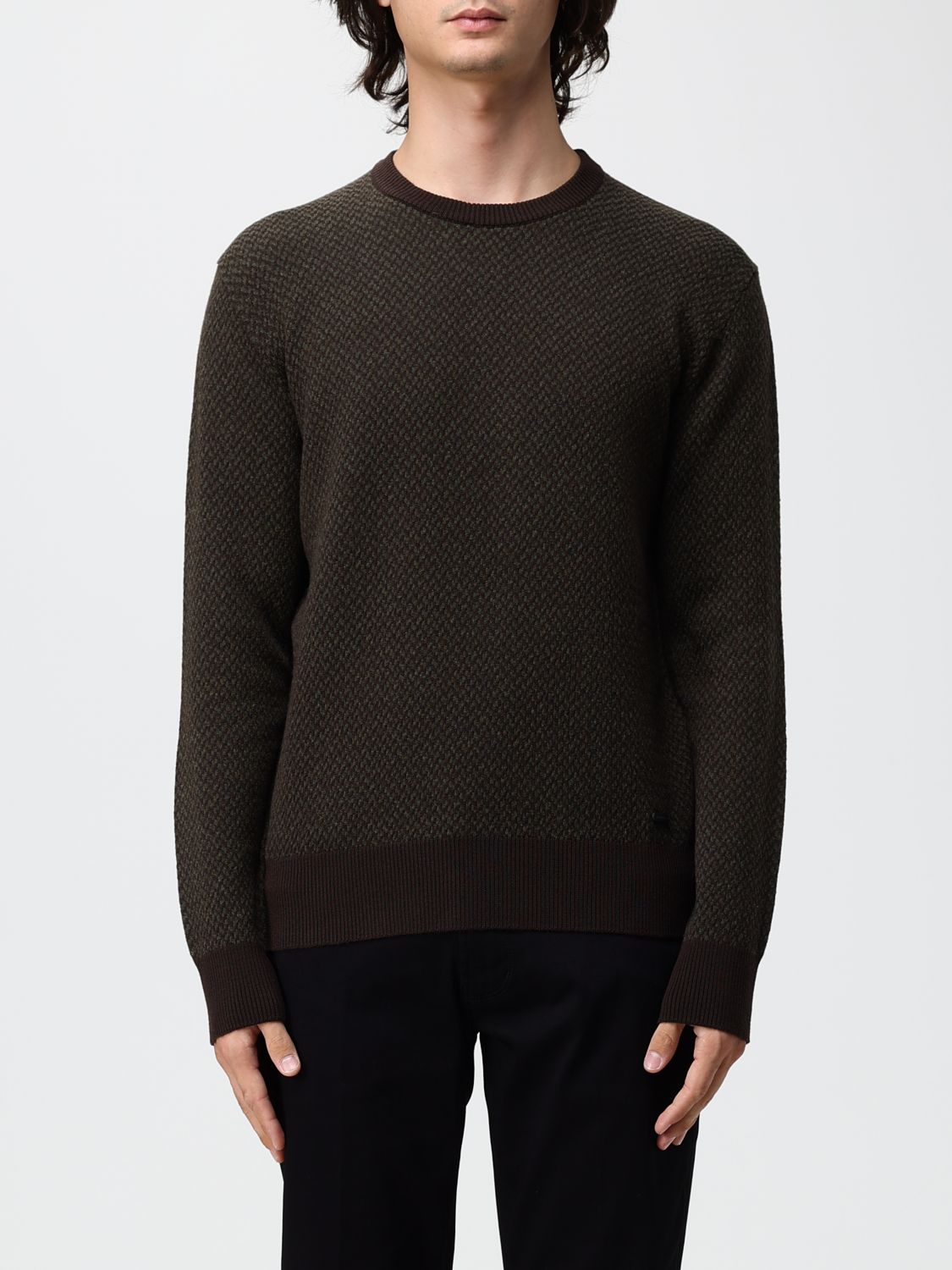 Brooksfield Patterned Pure Virgin Wool Crewneck Jumper