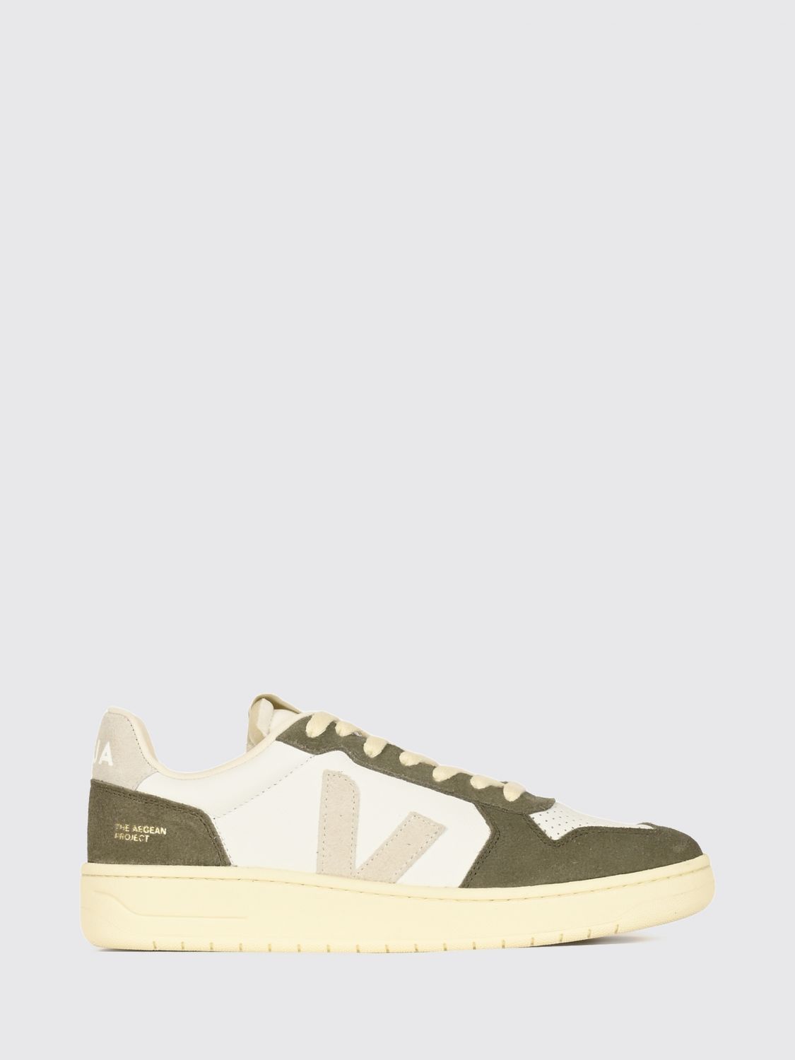 VEJA V-82 Two-Tone O. T. Leather Trainers with Perforated Toe and Contrast Logo