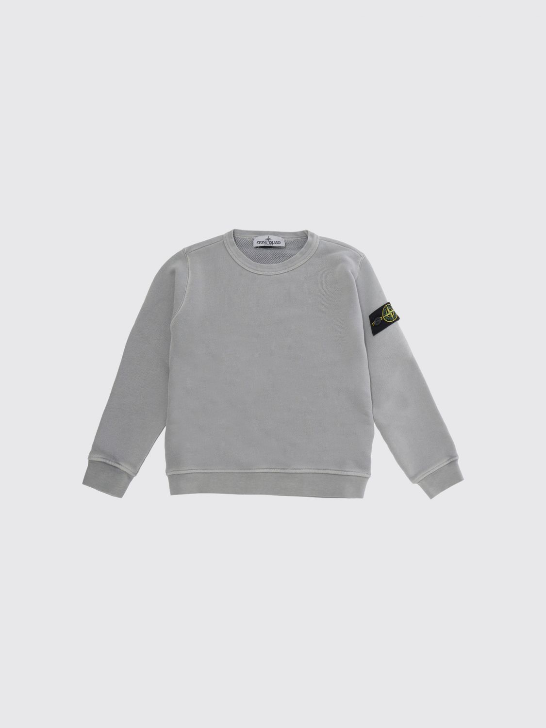 STONE ISLAND JUNIOR Felpa girocollo da bambino in cotone con logo patch
