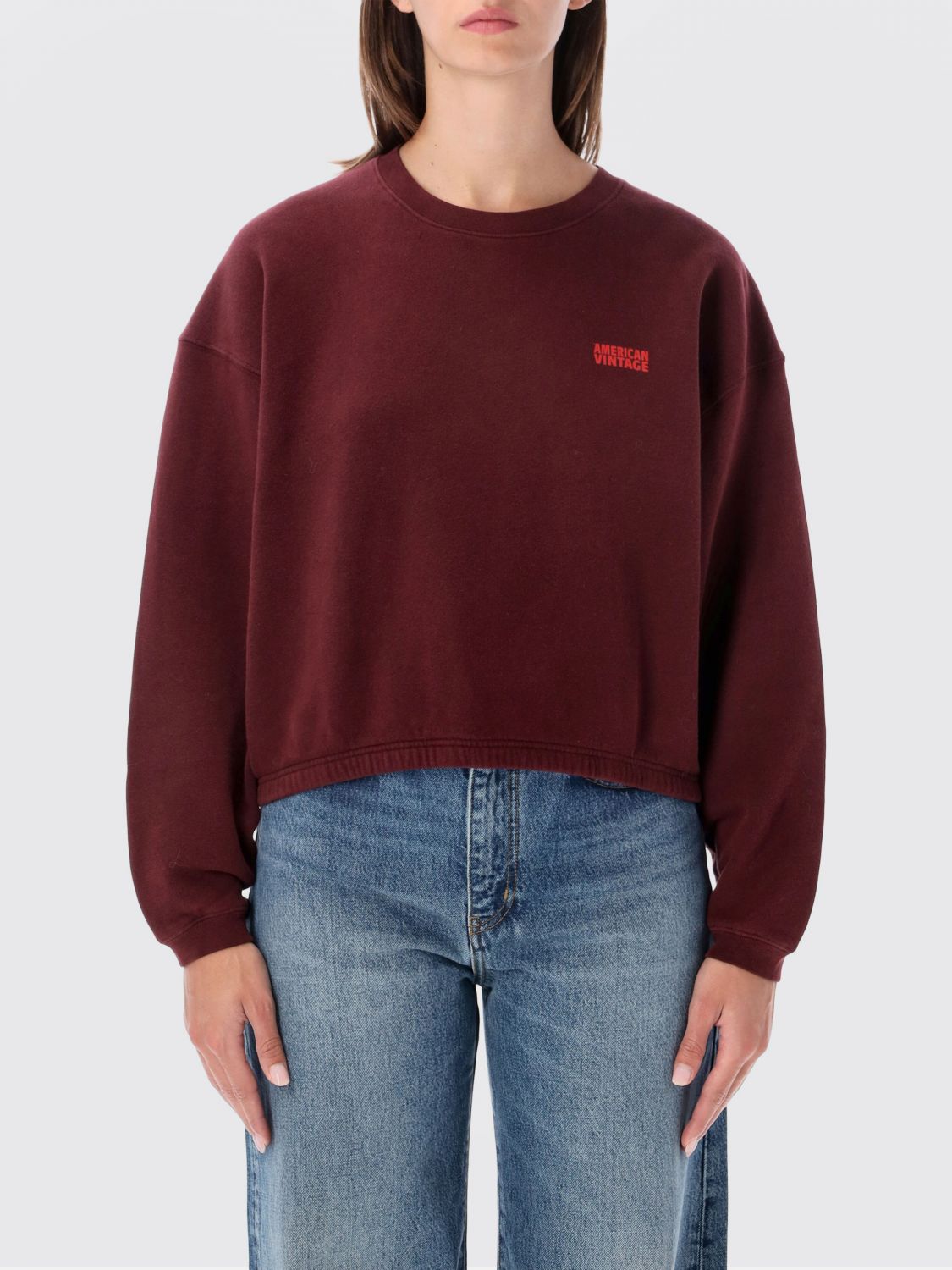 American Vintage Relaxed Fit Cotton Crewneck Sweatshirt with Dropped Shoulders