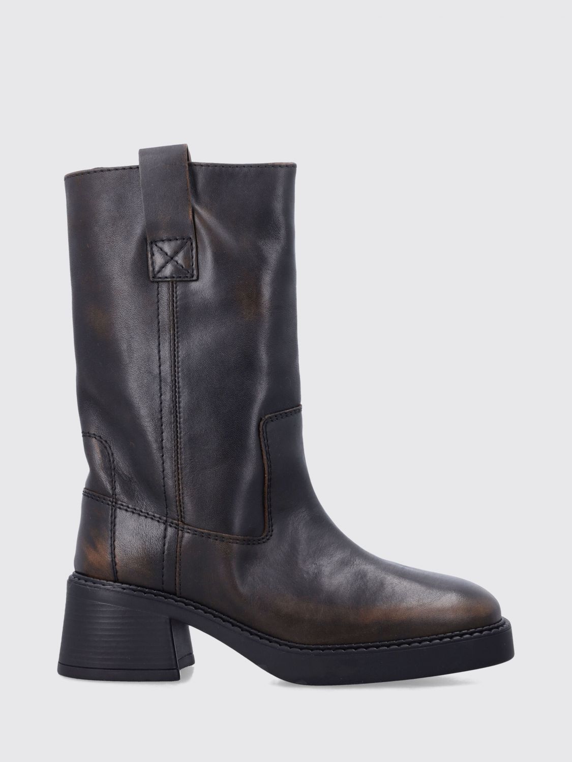 Miista Mid-Calf Biker Boots in Bicolor Aged Leather