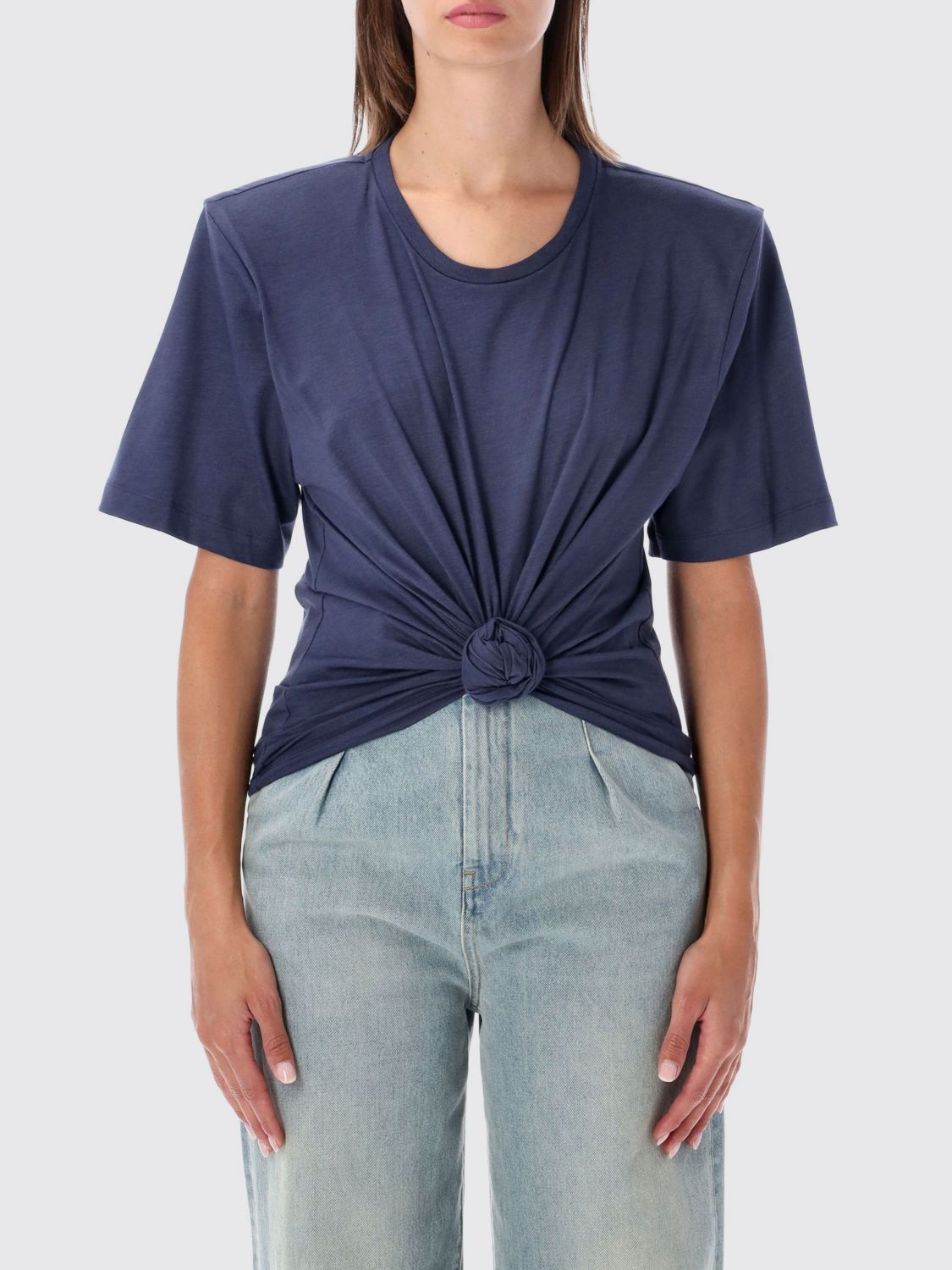 Magda Butrym Cropped Cotton T-shirt with Padded Shoulders