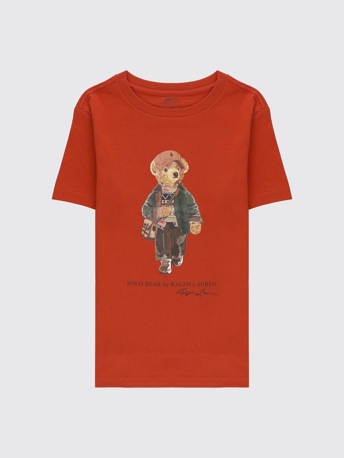 POLO RALPH LAUREN Boy's Teddy Bear Print T-shirt in Pure Cotton with Crew Neck