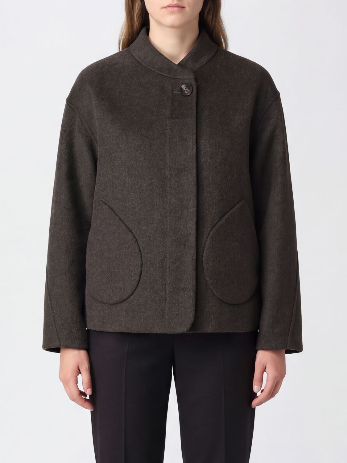SOEUR Single-Breasted Short Wool-Blend Coat with Dropped Shoulders