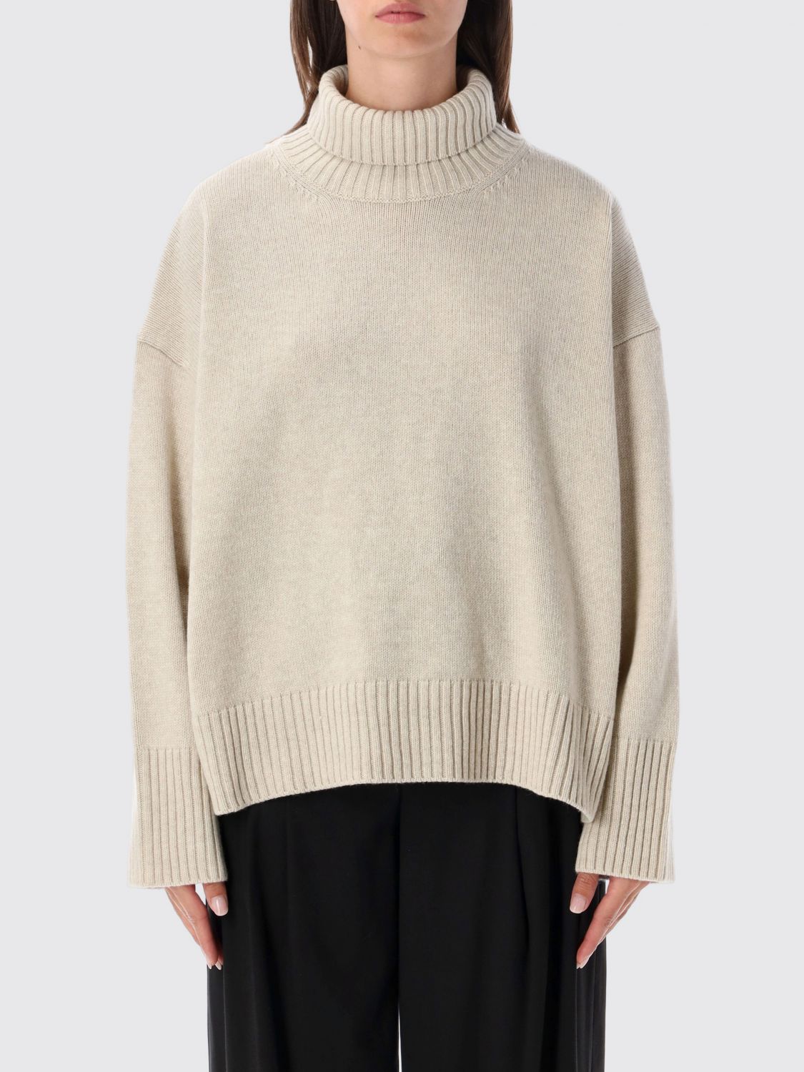 Soeur Merino Wool Turtleneck Jumper with Dropped Shoulders and Ribbed Trims
