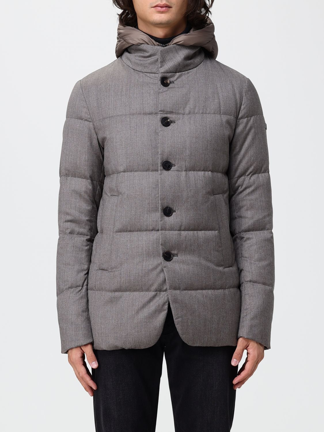 Duno Men's Short Quilted Wool Down Jacket with Hood