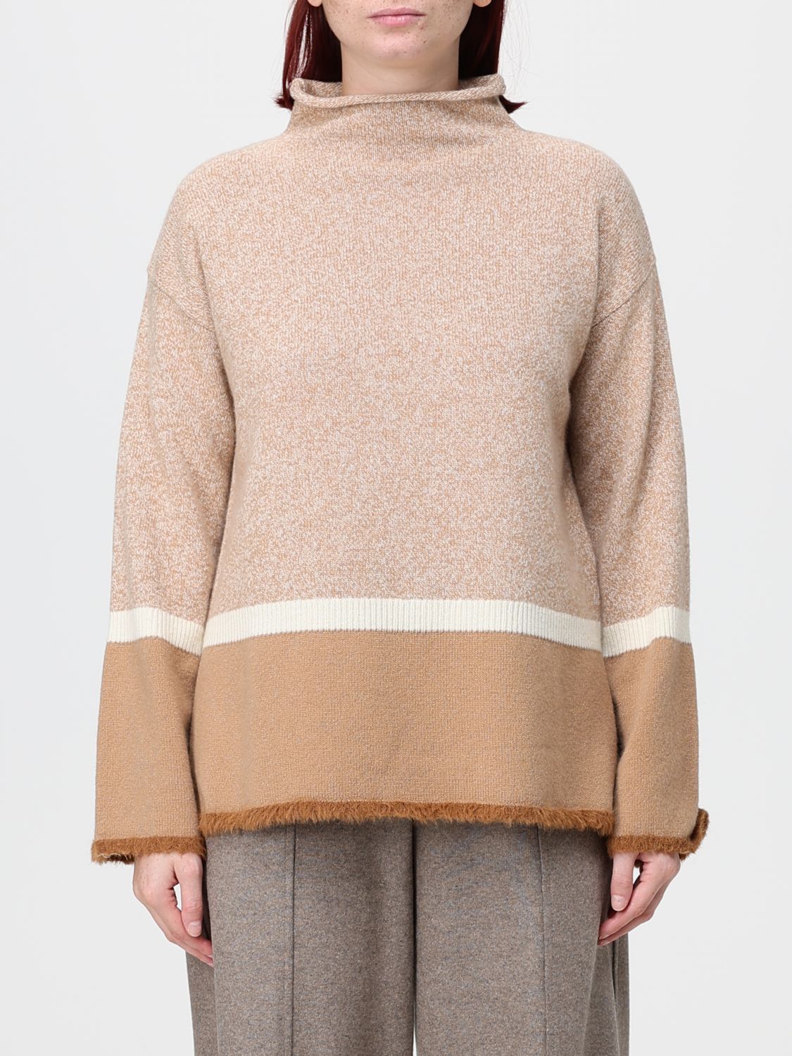 Kangra Relaxed Fit Striped Wool Roll Neck Jumper with Dropped Shoulders
