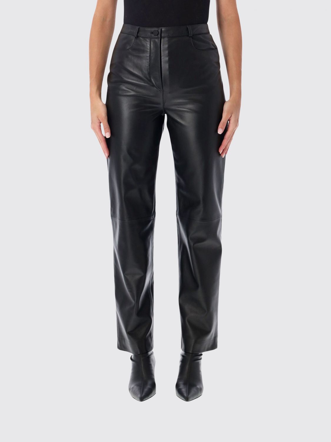 LOULOU DE SAISON Hoch taillierte Straight-Leg-Hose aus glattem Lammleder
