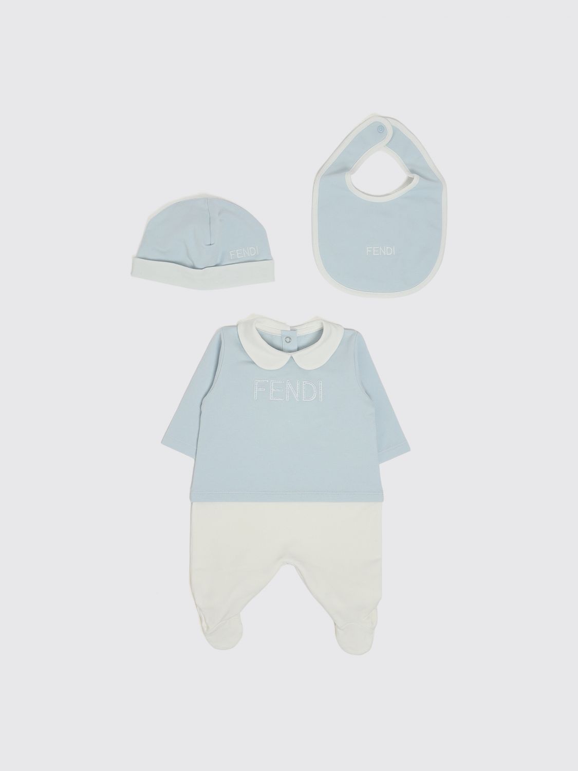 FENDI 3-teiliges Set von für Jungen aus Stretch-Baumwolle mit Peter-Pan-Kragen und gesticktem Logo