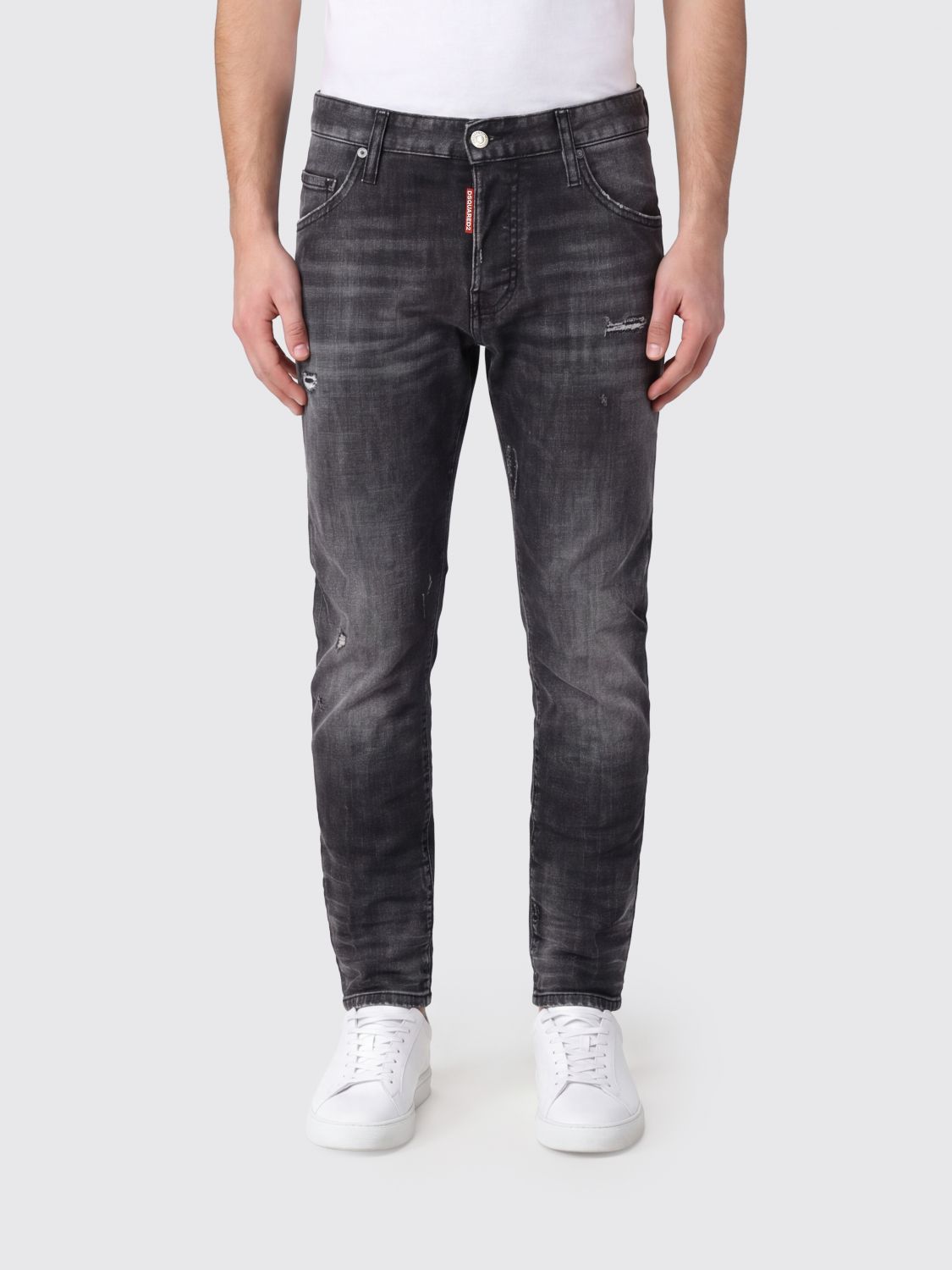 Dsquared2 Skinny Fit Black Stretch Denim Jeans with Distressed Effect