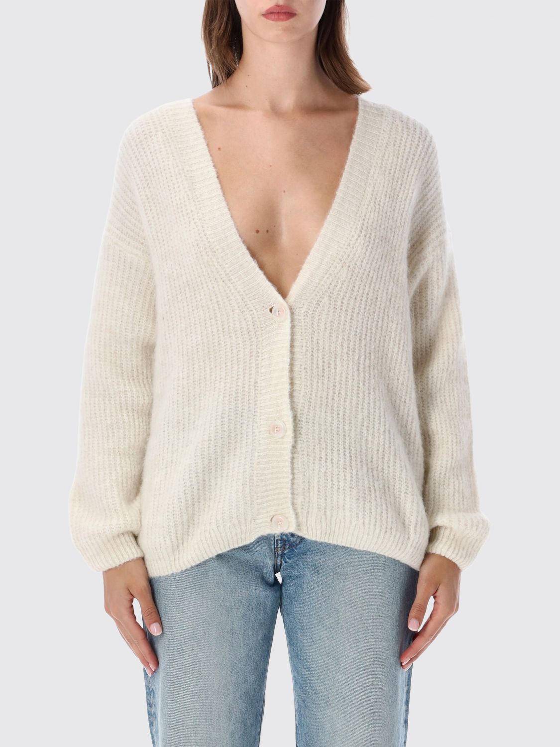 AMERICAN VINTAGE Relaxed Fit Alpaca and Wool Blend V-Neck Cardigan