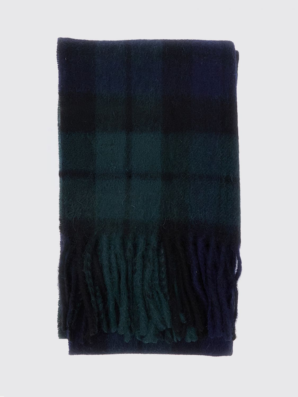 Barbour Tartan Pattern Scarf in Wool and Cashmere Blend with Fringed Edges · OS