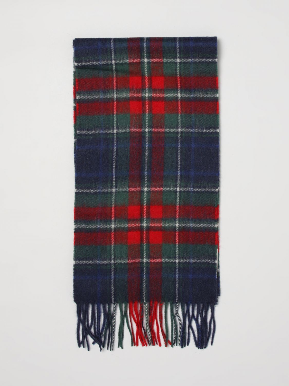 BARBOUR Sciarpa in misto lana e cashmere con motivo tartan e bordi sfrangiati