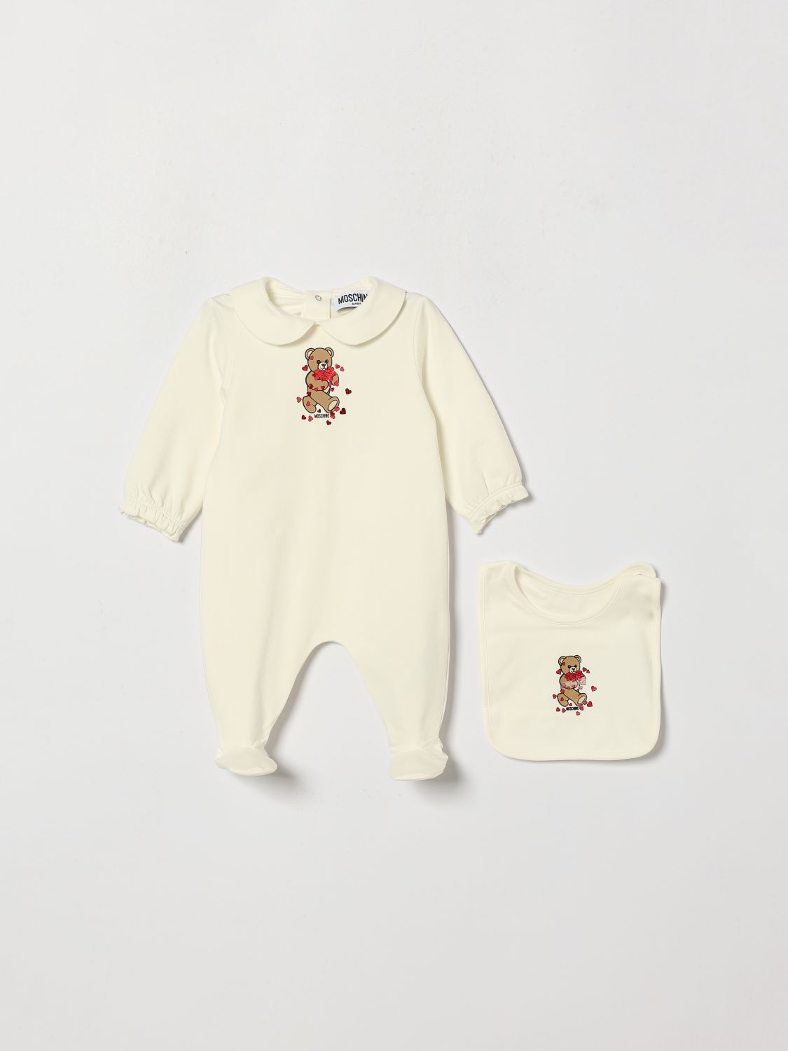MOSCHINO Zweiteiliges Set für Jungen aus Baumwolle mit Strampler und Peter-Pan-Kragen