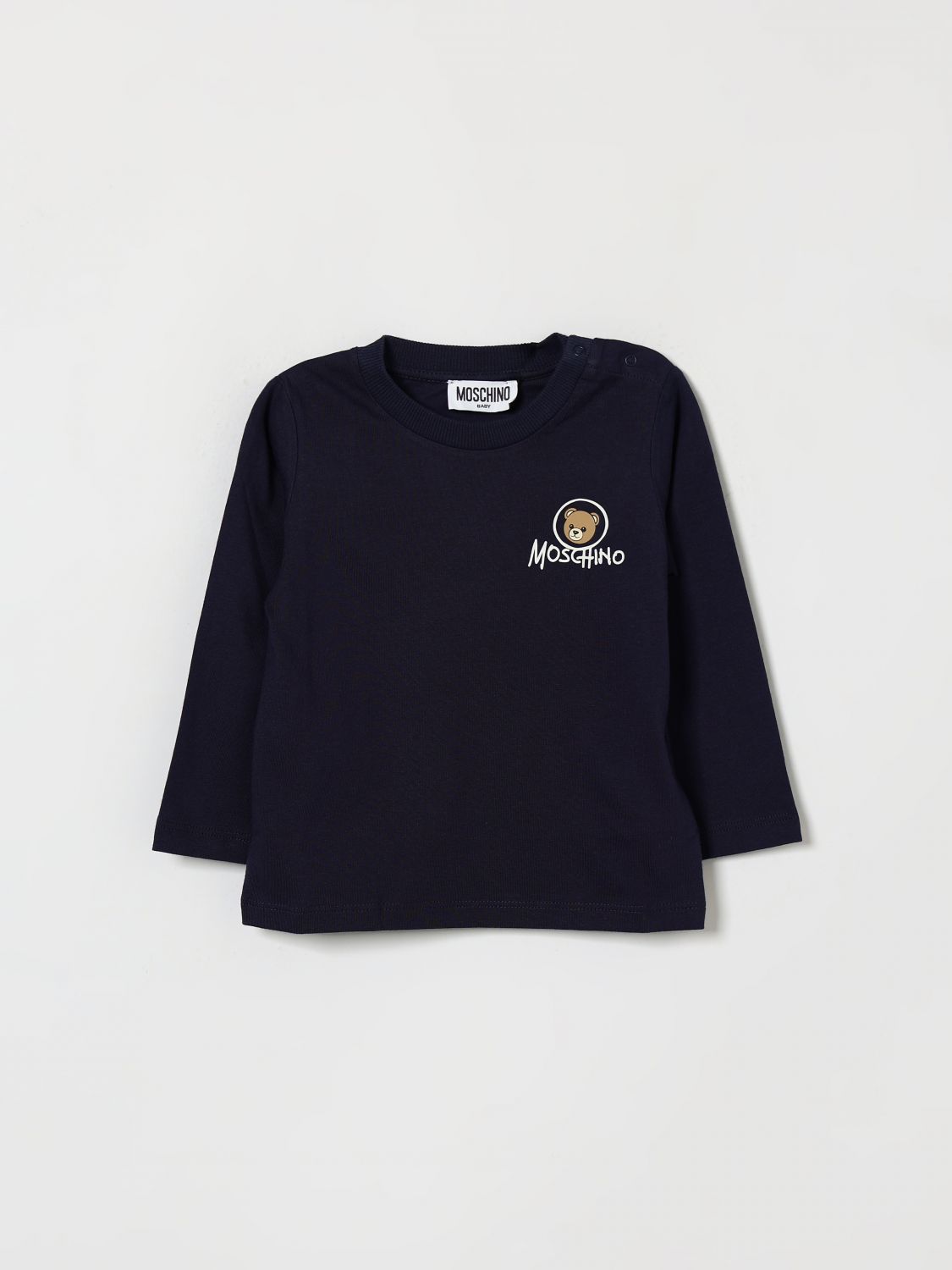 MOSCHINO T-shirt a maniche lunghe da bambino in cotone con stampa Teddy Bear