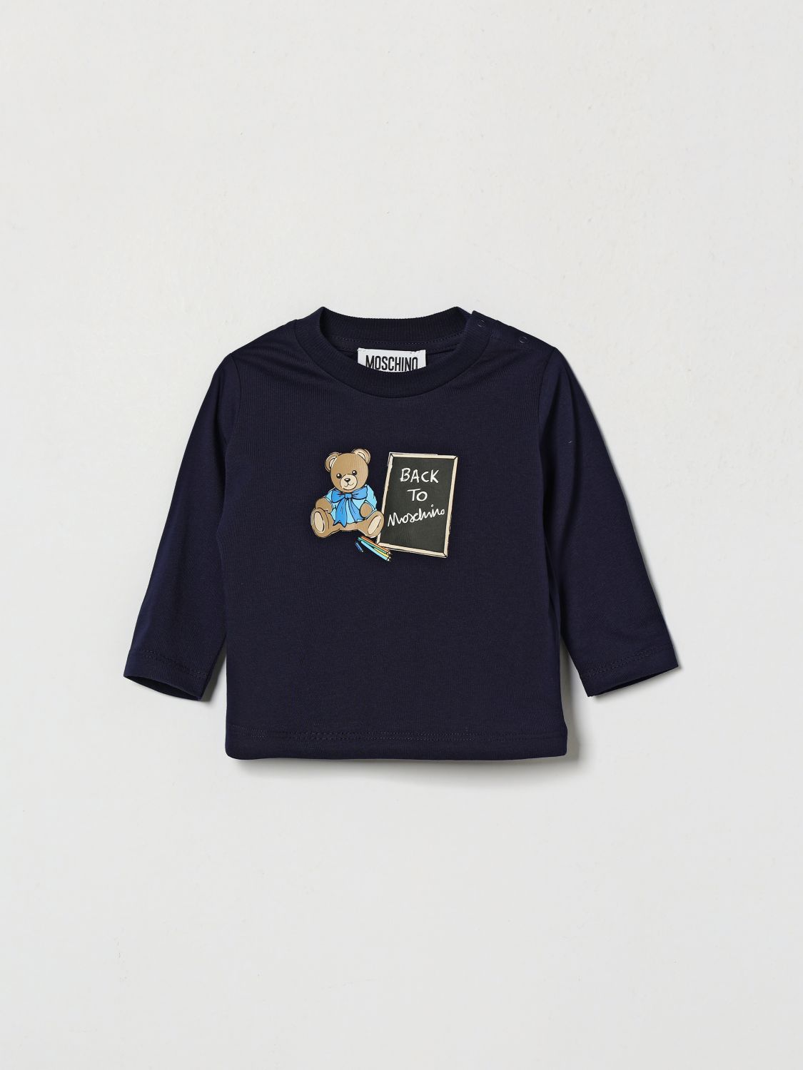 MOSCHINO Langärmeliges Baumwoll-T-Shirt für Jungen mit Teddybär-Druck