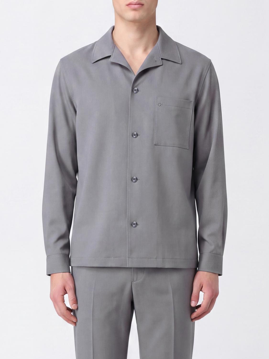TAGLIATORE Casual Cuban Collar Shirt in Stretch Virgin Wool with Patch Pockets