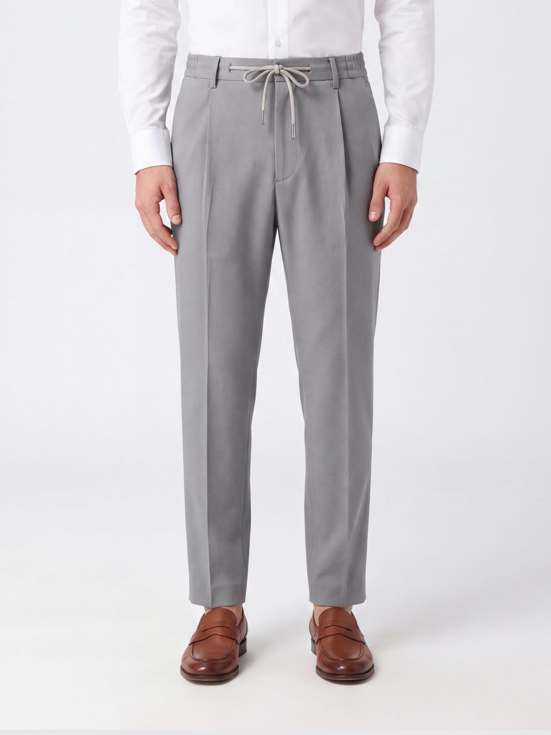Tagliatore Slim Fit Pleated Trousers in Virgin Wool with Drawstring Waist