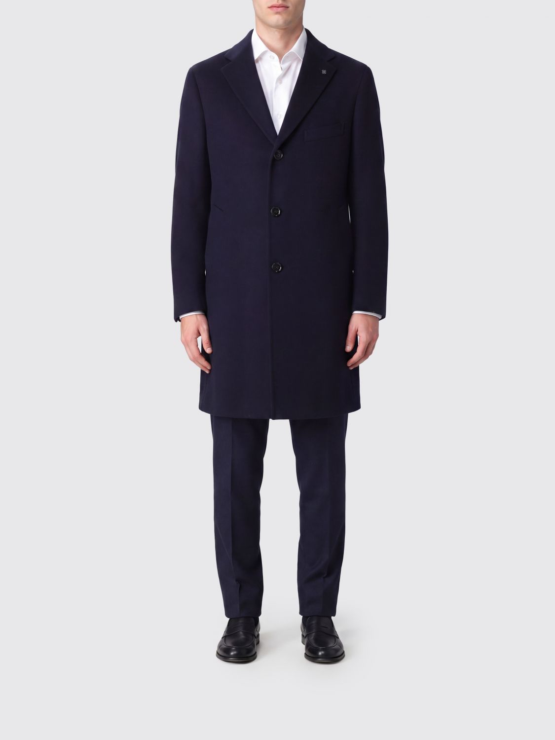 Tagliatore Knee-Length Single-Breasted Coat in Wool and Cashmere with Notch Lapels