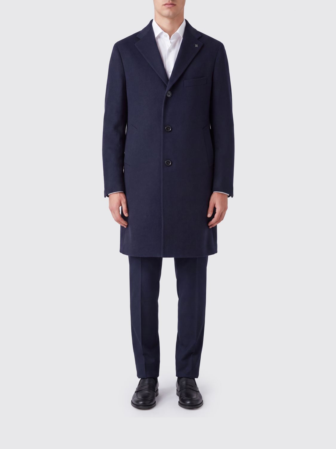 Tagliatore Knee-Length Single-Breasted Coat in Wool and Cashmere with Notch Lapels