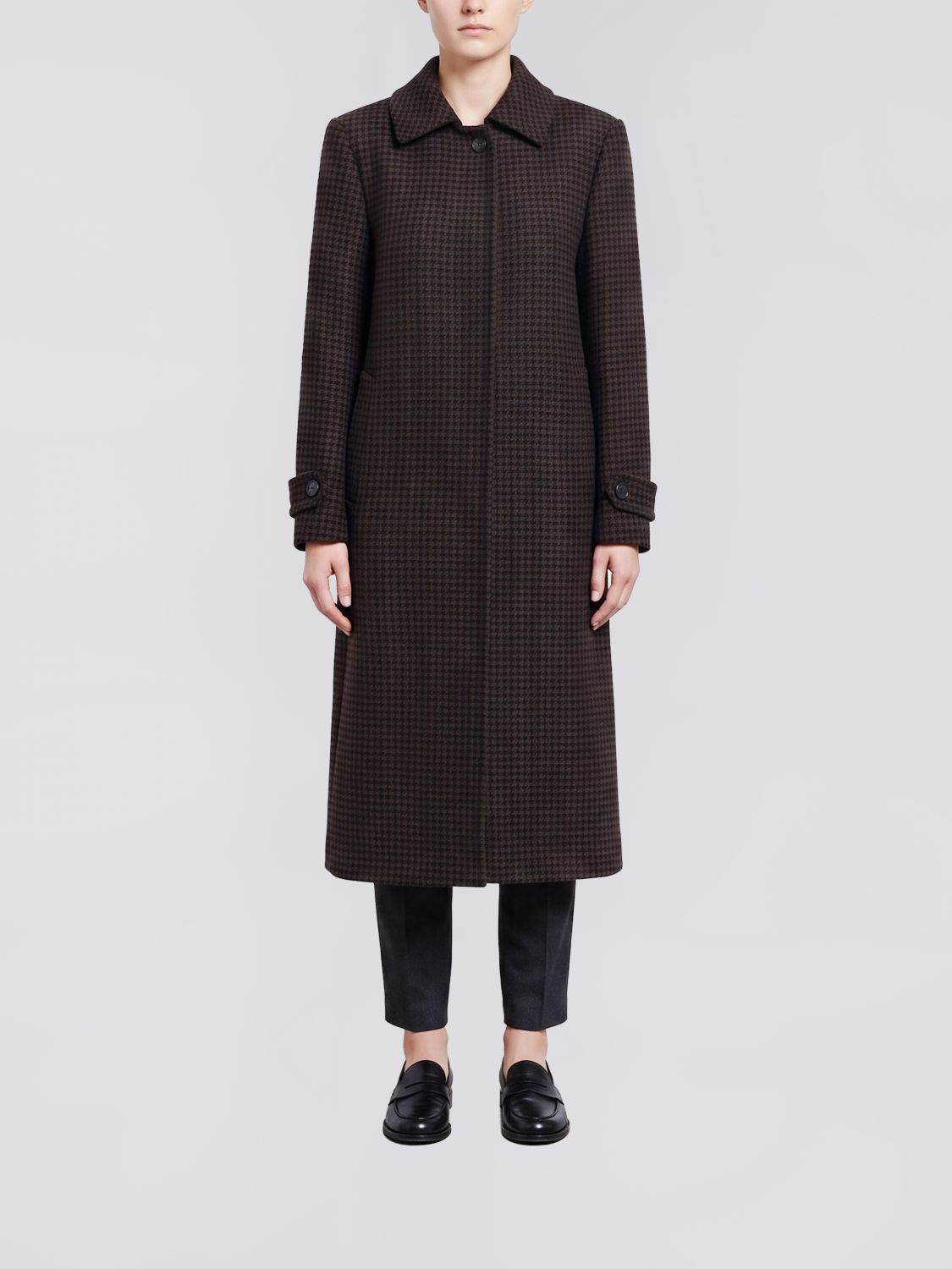 TAGLIATORE Houndstooth Single-Breasted Long Coat in Pure Virgin Wool