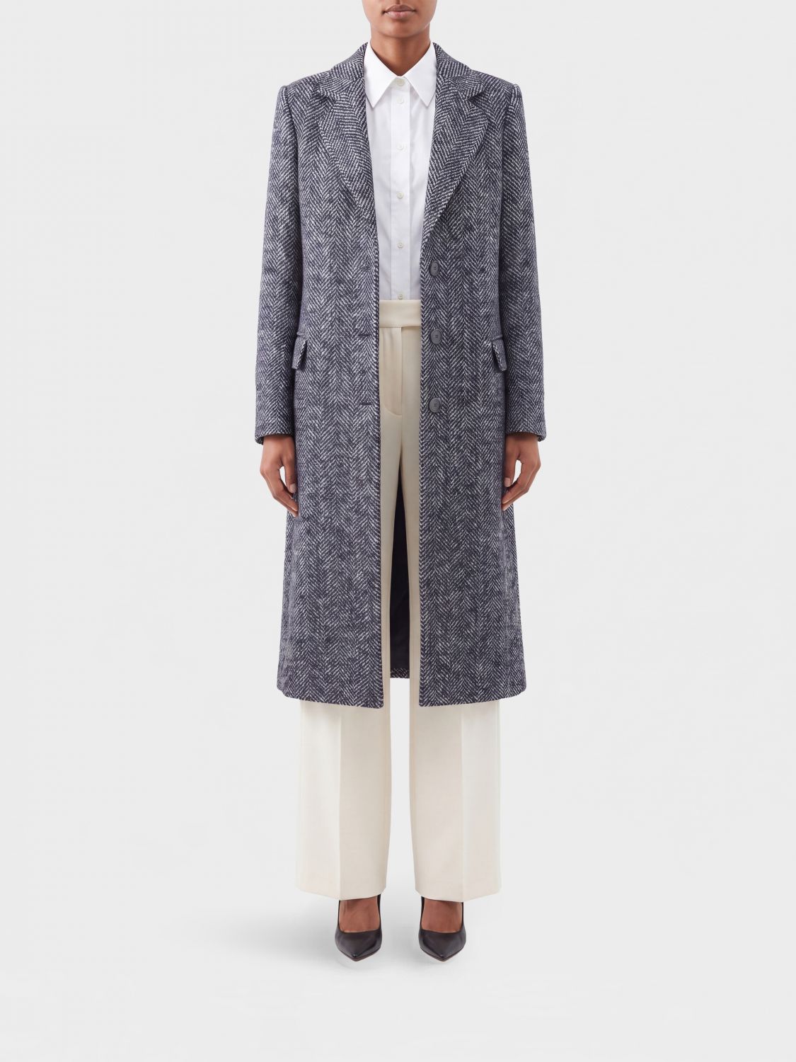 TAGLIATORE Chevron Pattern Single-Breasted Wool Coat