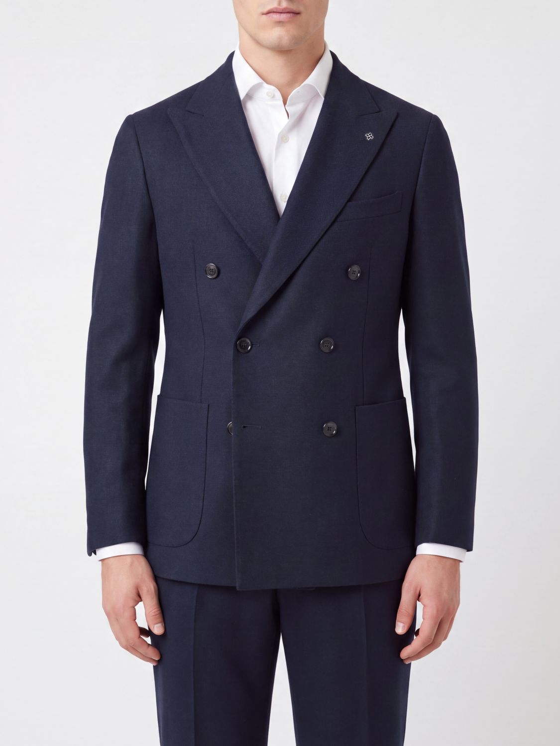 Tagliatore Double-Breasted Blazer in Virgin Wool and Cashmere with Patch Pockets · 52