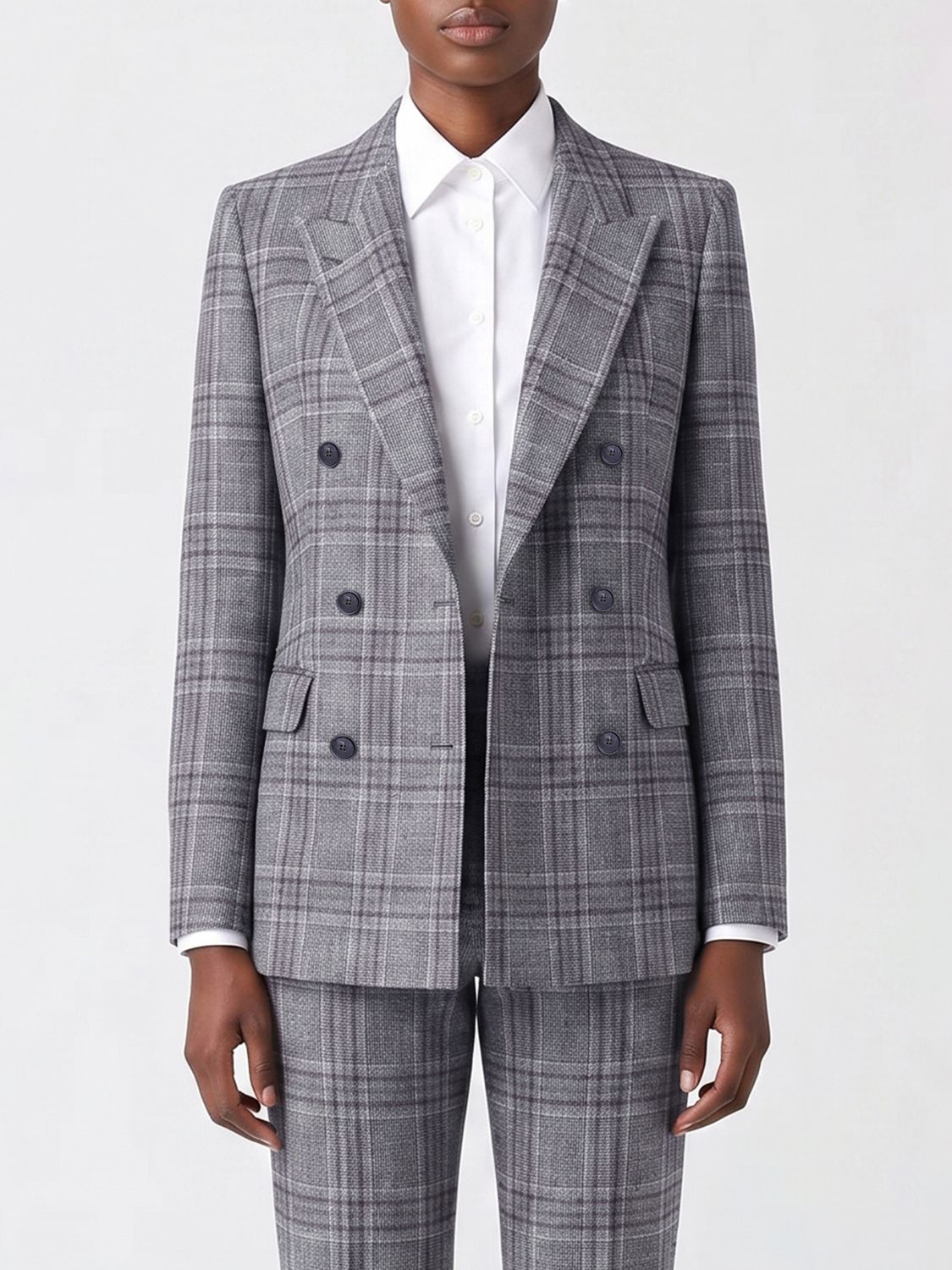 TAGLIATORE Check Pattern Wool and Silk Double-Breasted Blazer