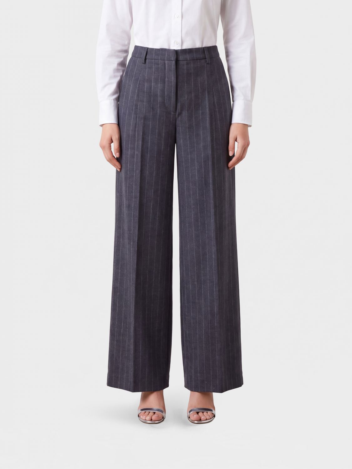 TAGLIATORE High-Waisted Pinstriped Wide-Leg Trousers