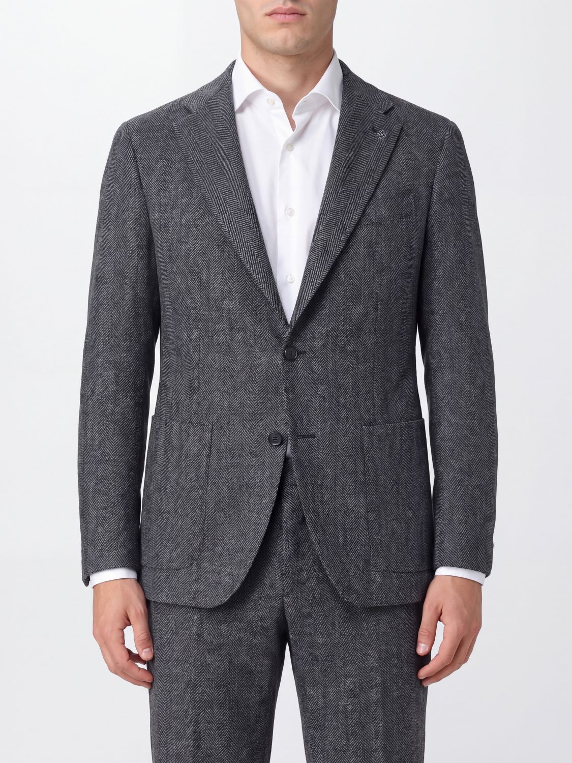 TAGLIATORE Einreiher-Blazer aus Wolle mit Chevron-Muster und aufgesetzten Taschen