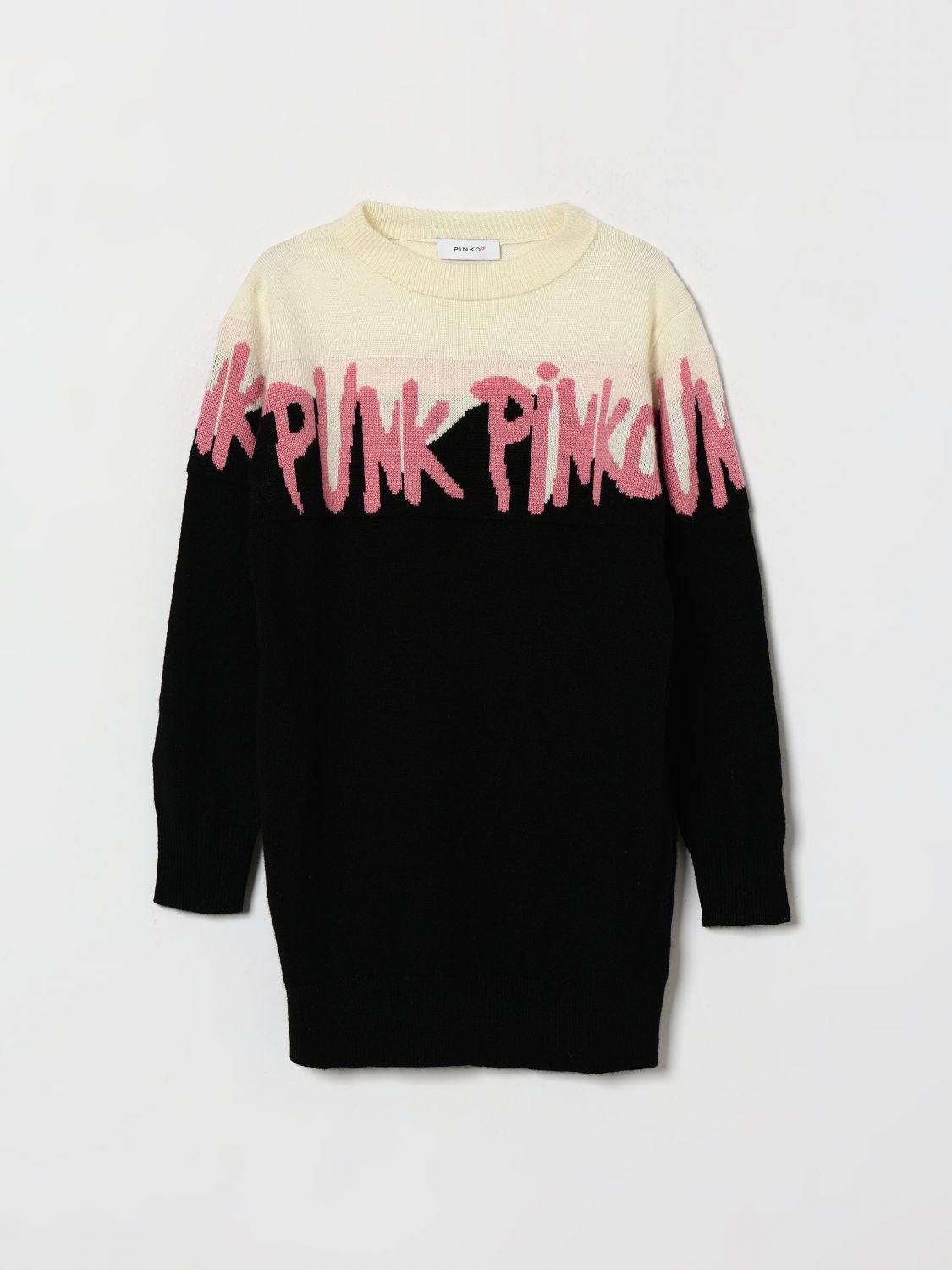 PINKO Jacquard-Logo-Strickkleid aus Baumwolle in Relaxed Fit für Mädchen