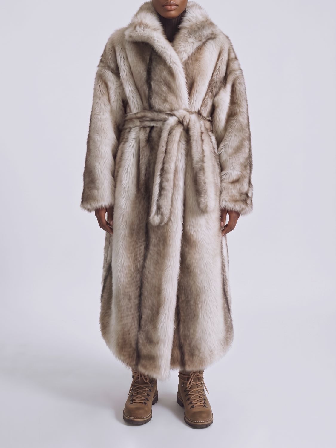 THE FRANKIE SHOP Abstract Pattern Faux Fur Long Robe Coat