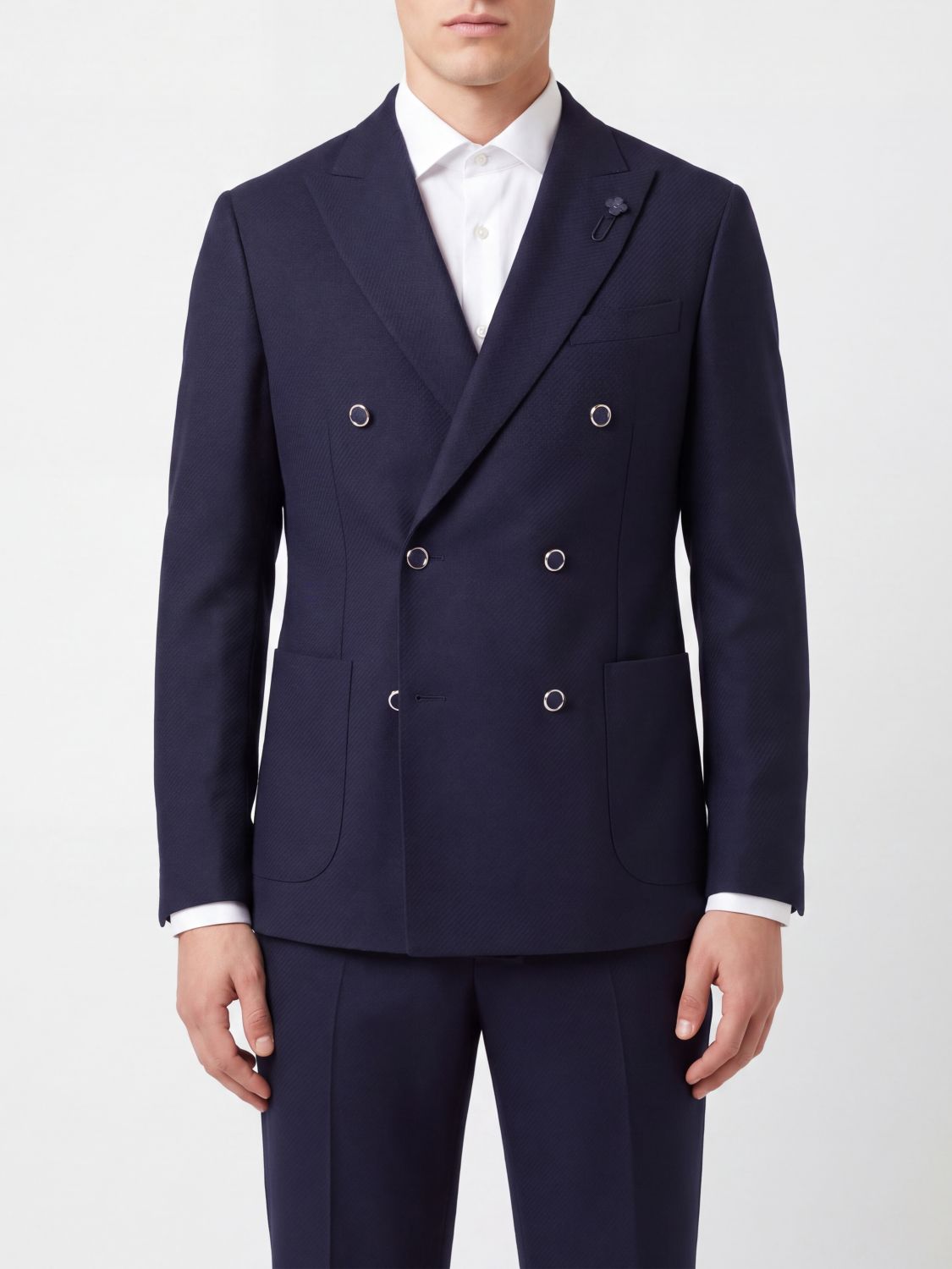 Lardini Double-Breasted Pure Virgin Wool Blazer with Peak Lapels