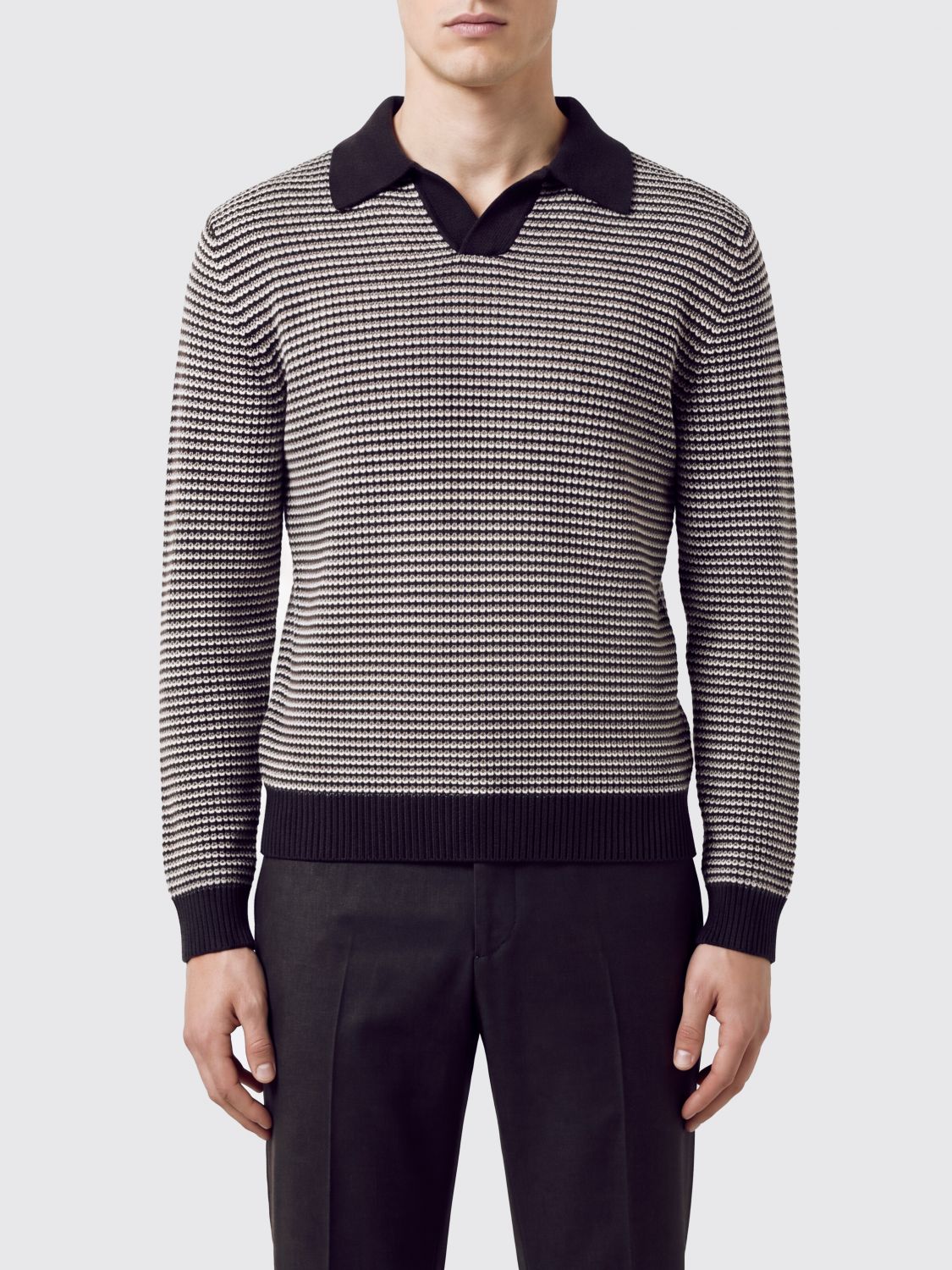 LARDINI Gestreiftes Langarm-Strickpolo aus einer Woll-Kaschmir-Mischung