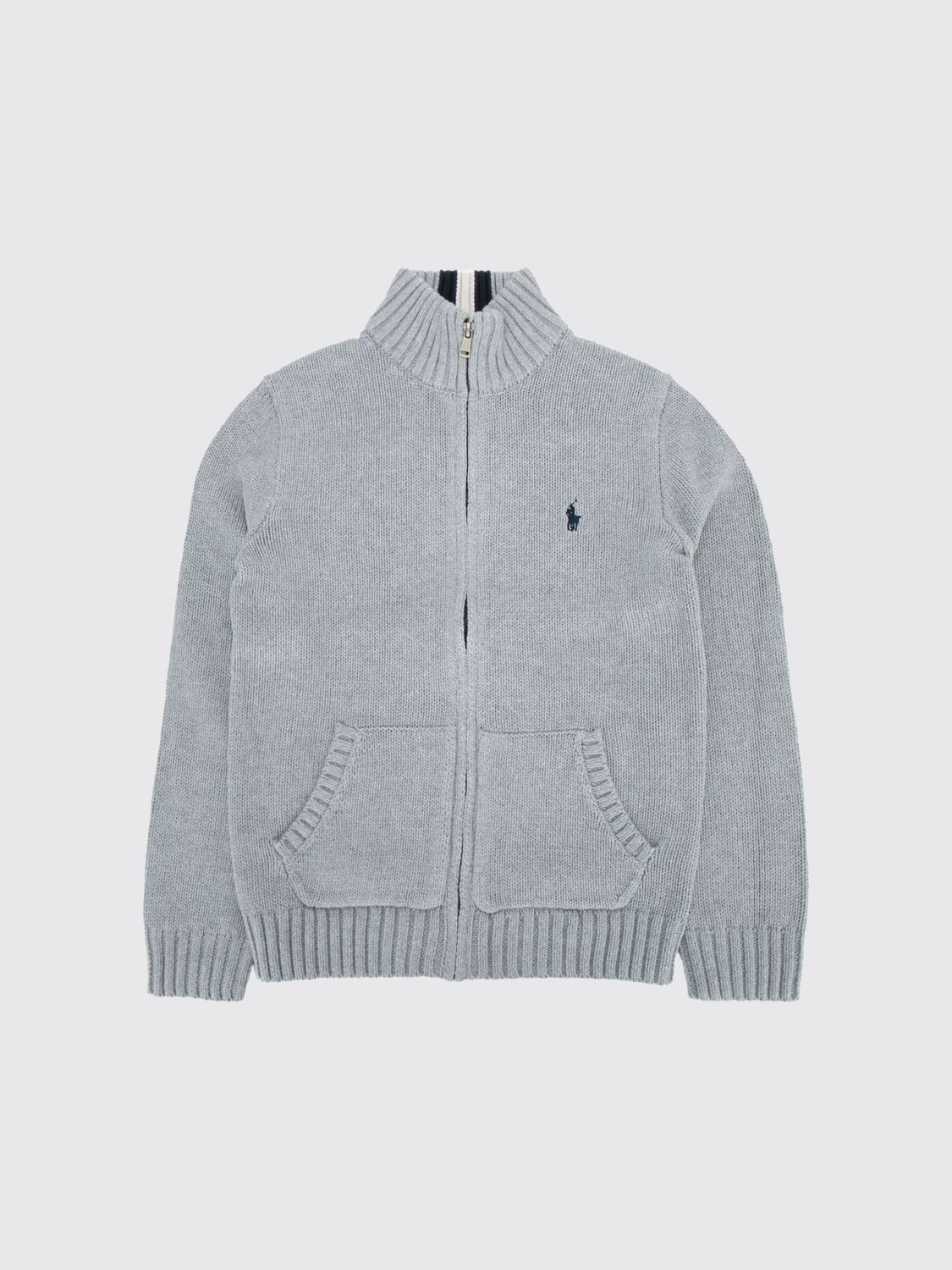 POLO RALPH LAUREN Strickjacke von für Jungen aus Baumwolle mit Reißverschluss, Stehkragen und gesticktem Pony-Logo