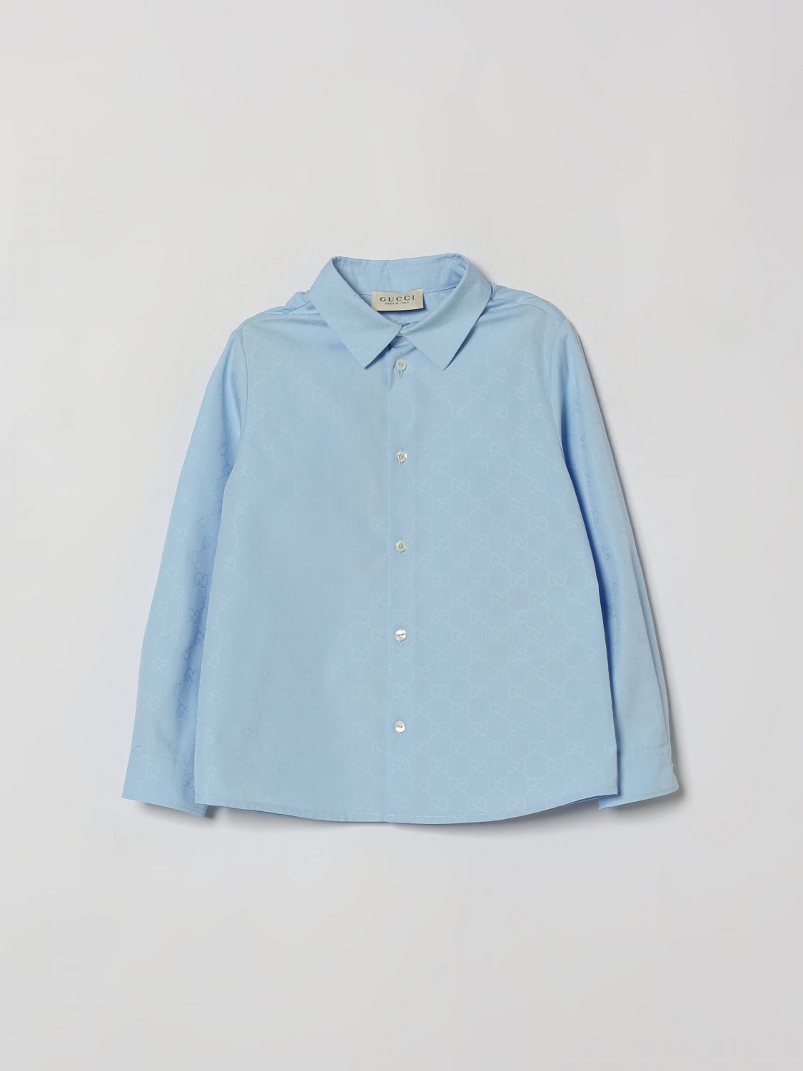 GUCCI Camicia da bambino in cotone con motivo Monogram GG e colletto classico