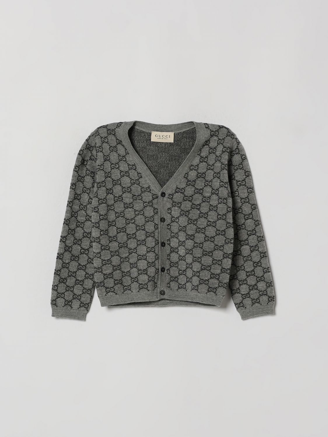 GUCCI Jungen-Strickjacke aus Wolle mit GG-Monogramm und V-Ausschnitt