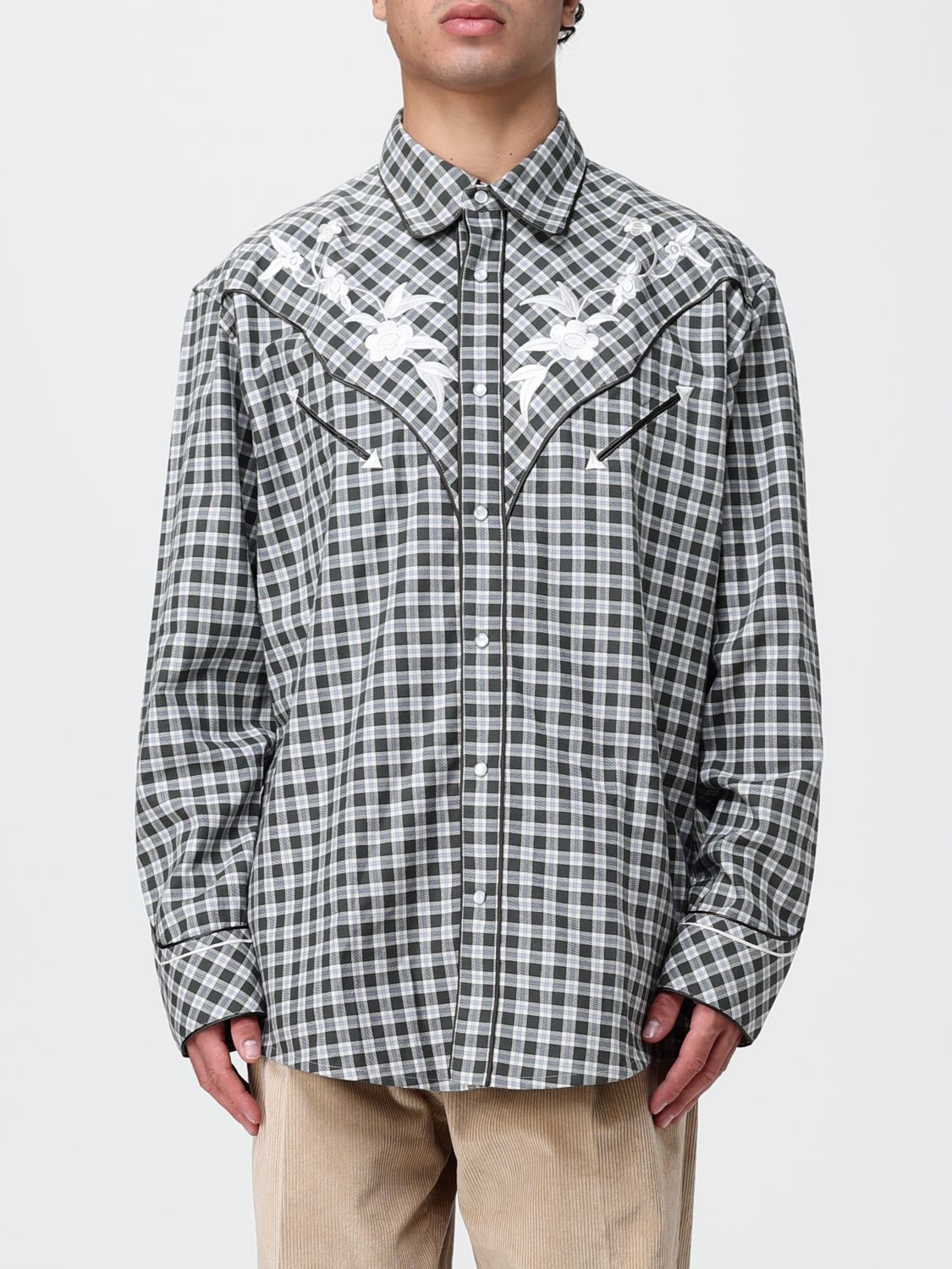 KENZO Western-Style Gingham Check Shirt in Cotton with Embroidery