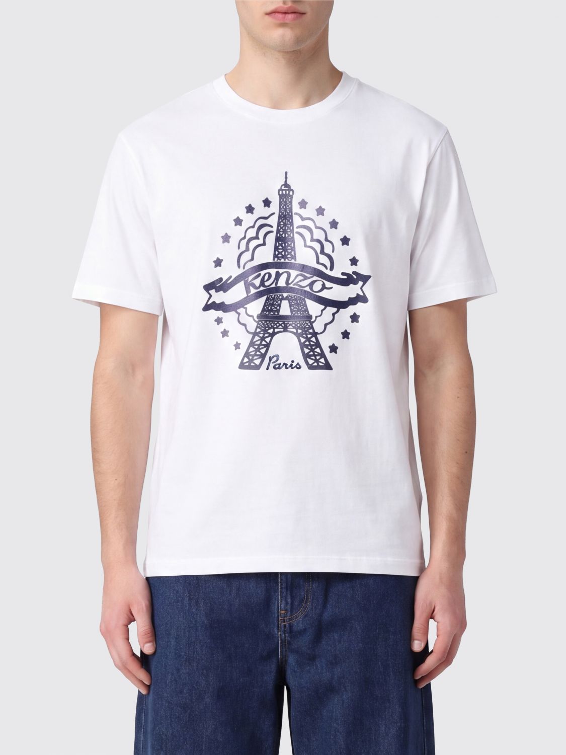 KENZO T-Shirt aus Baumwolle mit Rundhalsausschnitt und kontrastierendem Grafik-Logoprint vorne